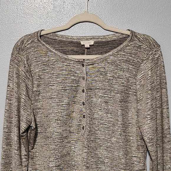 ANTHROPOLOGIE PILCRO Andie Shine Henley Top Size Large Metallic Long Sleeve - Picture 4 of 11